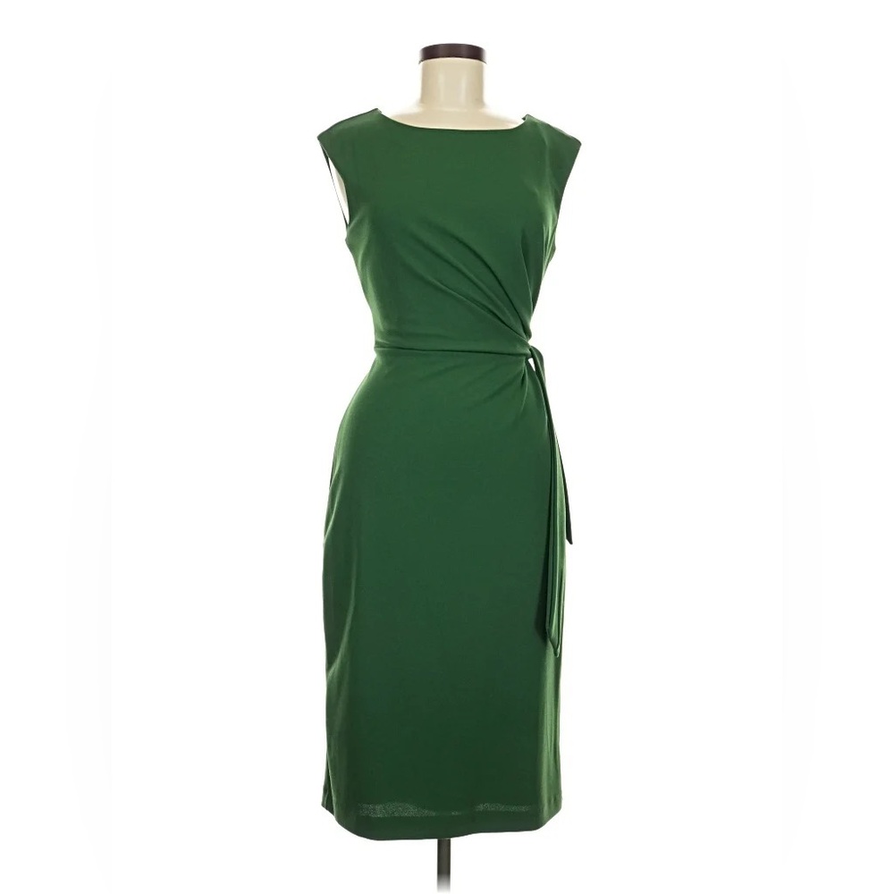Tahari Green Sleeveless Midi Dress with Side Tie